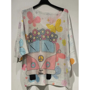L32 Loowie Pink Van Knit Printed Sweater One Size